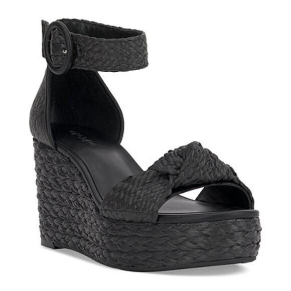 NIB! On 34th Women's Nihari Knot Wedge Sandals - Black Raffia - Picture 1 of 8